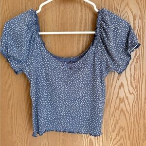 American Eagle Outfitters Blue Floral Puff-Sleeve Crop Top
